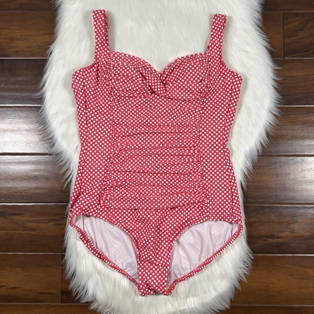 Miraclesuit Women's Size 16 ? Coral White Polka Dot One Piece Swimsuit